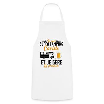 Super Camping Cariste et Je Gère la Pression - Tablier de cuisine - blanc - Devant - AI Model Male 185 dark (185cm)
