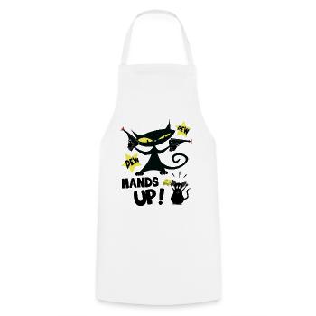 Pew Pew Hands Up, Mouse Cat - Funny Cat - Cooking Apron - white - Front - AI Model Male 185 dark (185cm)