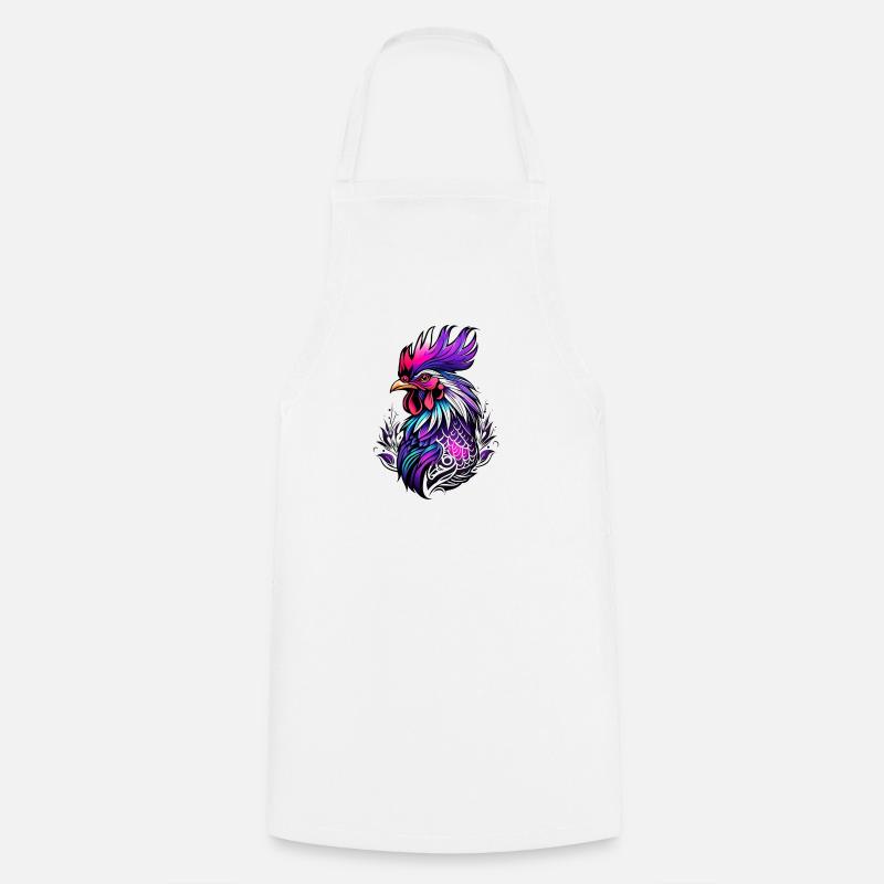 Coq coloré dans le style de tatouage - Tablier de cuisine - blanc