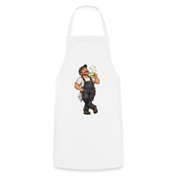 Hausmeister mit Matcha Latte – Lustiges Motiv - Kochschürze - Weiß - Vorne - AI Model Male 185 dark (185cm)
