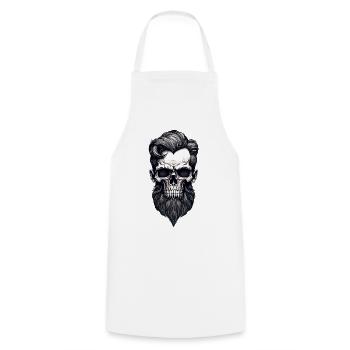 Rockabilly Skull Man with Beard Black White - Cooking Apron - white - Front - AI Model Male 185 dark (185cm)