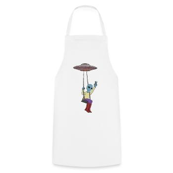 Alien se balançant avec un OVNI et un signe de paix - Tablier de cuisine - blanc - Devant - AI Model Male 185 dark (185cm)