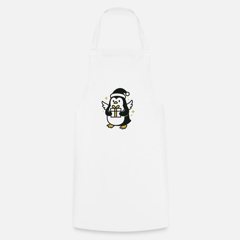 Pinguin mit Geschenk und Weihnachtsmütze - Kochschürze - Weiß