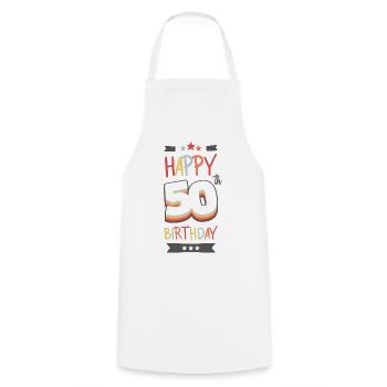 Happy 50 th birthday - Cooking Apron - white - Front - AI Model Male 185 dark (185cm)