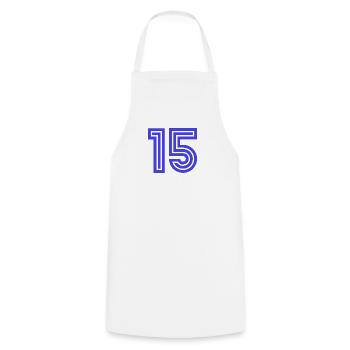 15. 15 YEARS. 15th ANNIVERSARY. 15 YEAR ANNIVERSARY. - Cooking Apron - white - Front - AI Model Male 185 dark (185cm)