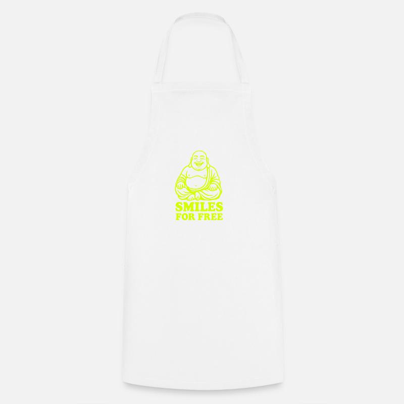 Neon Laughing Buddha on Black - Cooking Apron - white