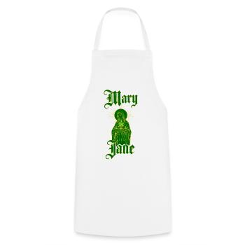 Vintage Mary Jane — 4:20 Gothic Cannabis Ritual - Kochschürze - Weiß - Vorne - AI Model Male 185 dark (185cm)