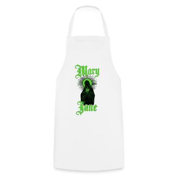 Mary Jane — Blackletter Stoner-Street-Rebellin - Kochschürze - Weiß - Vorne - AI Model Male 185 dark (185cm)
