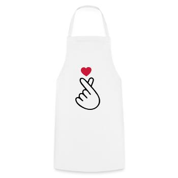 ♥I Love You-Cute Korean Finger Heart Sign♥ - Cooking Apron - white - Front - AI Model Male 185 dark (185cm)