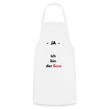 Ja - ich bin der Boss - Kochschürze - Weiß - Vorne - AI Model Male 185 dark (185cm)
