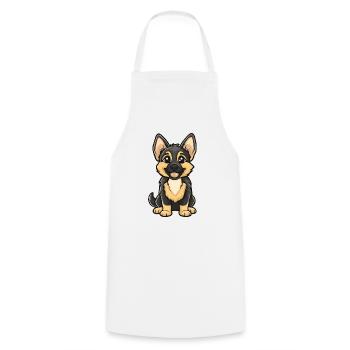 German Shepherd Dog Comic Cute - Cooking Apron - white - Front - AI Model Male 185 dark (185cm)