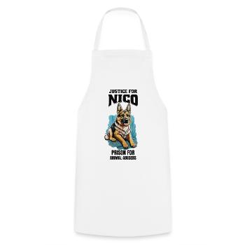 Justice pour Nico contre la cruauté envers les animaux - Tablier de cuisine - blanc - Devant - AI Model Male 185 dark (185cm)