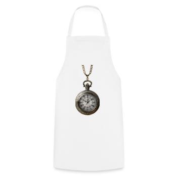 Horloge antique dorée sur chaîne - Tablier de cuisine - blanc - Devant - AI Model Male 185 dark (185cm)