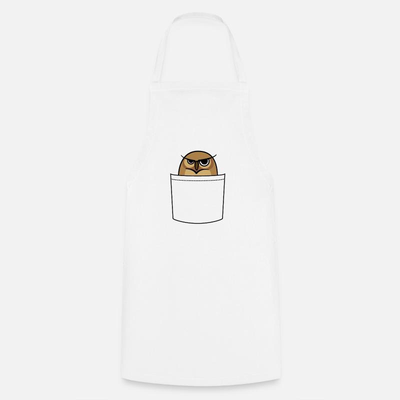 Grumpy owl in breast pocket - Cooking Apron - white