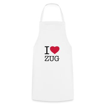 I LOVE ZUG - Kochschürze - Weiß - Vorne - AI Model Male 185 dark (185cm)