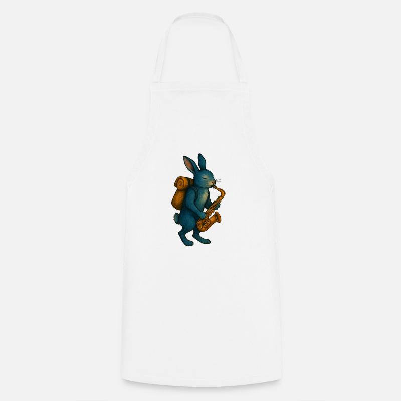 Lapin Bleu avec Saxophone - Tablier de cuisine - blanc