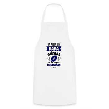 Papa génial & rugbyman – idée fête des pères - Tablier de cuisine - blanc - Devant - AI Model Male 185 dark (185cm)
