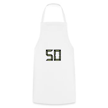 50 ANS. 50e ANNIVERSAIRE. ANNIVERSAIRE 50 ANS - Tablier de cuisine - blanc - Devant - AI Model Male 185 dark (185cm)