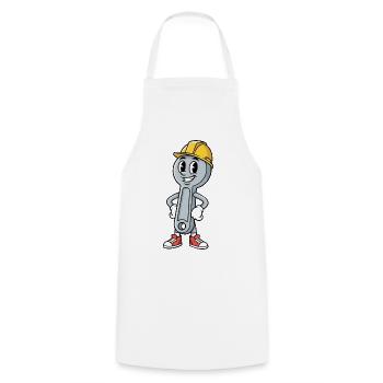 Techniker Cartoon Schraubenschlüssel Humor Mechaniker - Kochschürze - Weiß - Vorne - AI Model Male 185 dark (185cm)