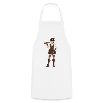 Steampunk Woman - Cooking Apron - white - Front - AI Model Male 185 dark (185cm)