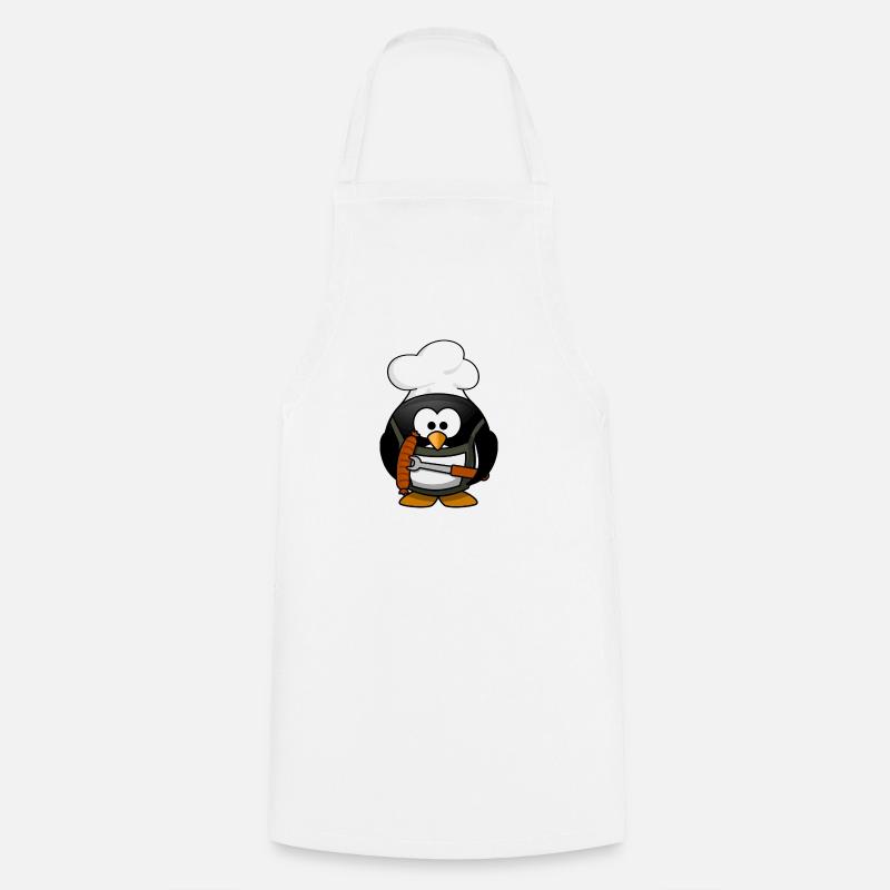 Kochender Pinguin mit Bratwurst. Geschenkidee - Kochschürze - Weiß