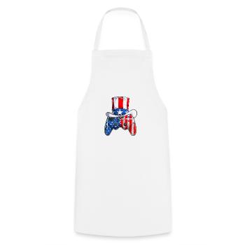 Jeu vidéo 4 juillet contrôleur drapeau américain - Tablier de cuisine - blanc - Devant - AI Model Male 185 dark (185cm)