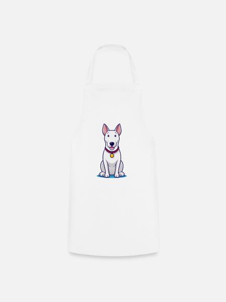 Strenger Bullterrier sitzt stolz - Kochschürze - Weiß