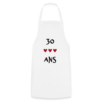 30 ANS. 30e ANNIVERSAIRE. ANNIVERSAIRE 30 ANS - Tablier de cuisine - blanc - Devant - AI Model Male 185 dark (185cm)