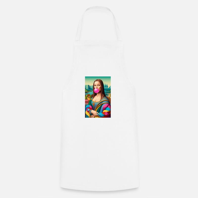 Mona lisa as a model 80s style with bubble gum - Tablier de cuisine - blanc