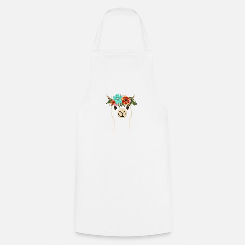Alpaca avec des fleurs - Tablier de cuisine - blanc