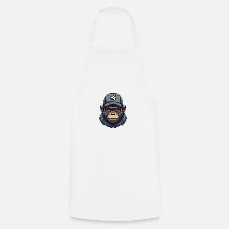 Singe avec casquette - Tablier de cuisine - blanc