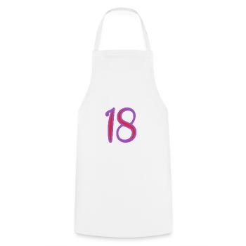 18. 18 YEARS OLD. 18th ANNIVERSARY. BIRTHDAY 18 YEARS. - Cooking Apron - white - Front - AI Model Male 185 dark (185cm)