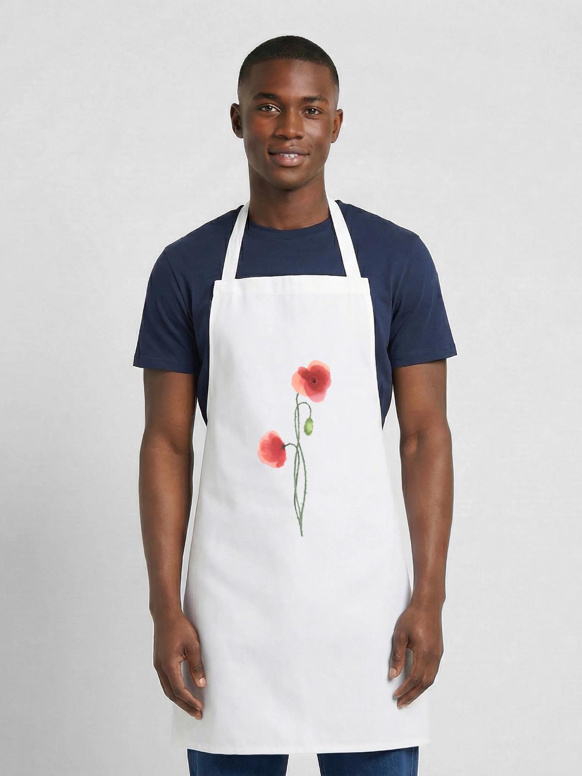 Blume: roter Mohn - Kochschürze - Weiß - Vorne - AI Model Male 185 dark (185cm)