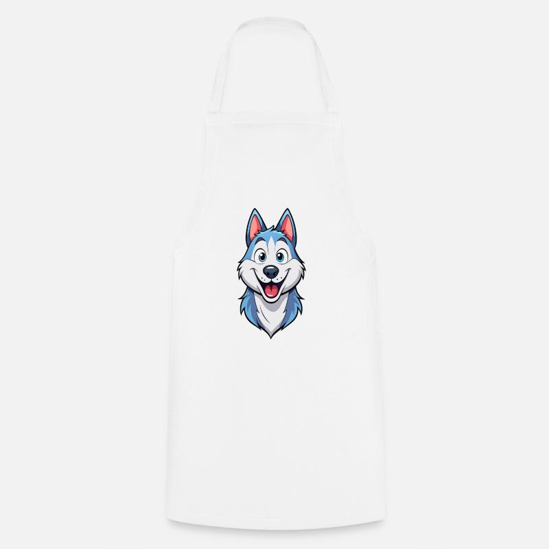 Mischievous Grinning Husky Artwork - Cooking Apron - white
