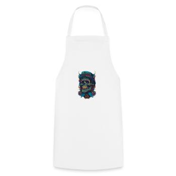 Squelette Crâne avec chapeau et fleurs Bande dessinée cool - Tablier de cuisine - blanc - Devant - AI Model Male 185 dark (185cm)