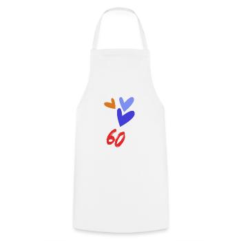 60. 60 ANS. 60e ANNIVERSAIRE. ANNIVERSAIRE 60 ANS. - Tablier de cuisine - blanc - Devant - AI Model Male 185 dark (185cm)