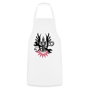 A spark plug with two wrenches - Cooking Apron - white - Front - AI Model Male 185 dark (185cm)