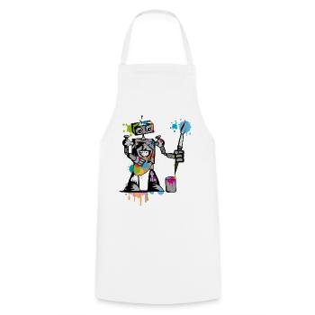 A robot with a brush - Cooking Apron - white - Front - AI Model Male 185 dark (185cm)