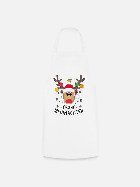 Rentier Gesicht Frohe Weihnachten Schneeflocken - Kochschürze - Weiß