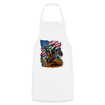 Motocross Action with US Flag - Cooking Apron - white - Front - AI Model Male 185 dark (185cm)