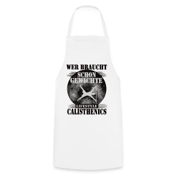 Qui a besoin de poids – la gymnastique - Tablier de cuisine - blanc - Devant - AI Model Male 185 dark (185cm)