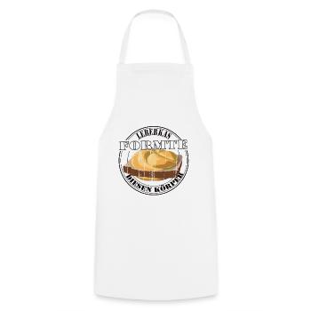 Leberkäs Shaped This Body – Kultessen Humor - Cooking Apron - white - Front - AI Model Male 185 dark (185cm)