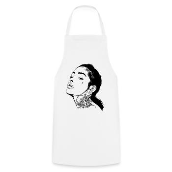 Tatouage Portrait de fille - Tablier de cuisine - blanc - Devant - AI Model Male 185 dark (185cm)