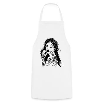 Tattoo Girl Line Art Portrait - Cooking Apron - white - Front - AI Model Male 185 dark (185cm)