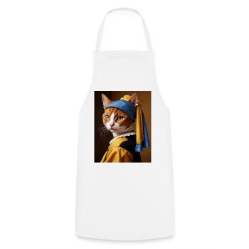The Cat with the Pearl Earring - Cooking Apron - white - Front - AI Model Male 185 dark (185cm)