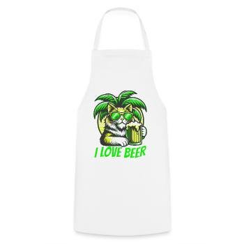 I LOVE BEER Katze unter Palmen mit Bier. - Kochschürze - Weiß - Vorne - AI Model Male 185 dark (185cm)