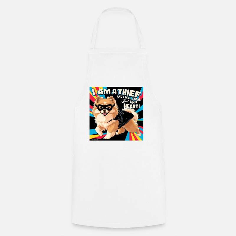 Comicstyle Pomeranian Dog "I am a thief" - Cooking Apron - white