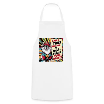 Pomeranian Dog "I am a thief" - Cooking Apron - white - Front - AI Model Male 185 dark (185cm)