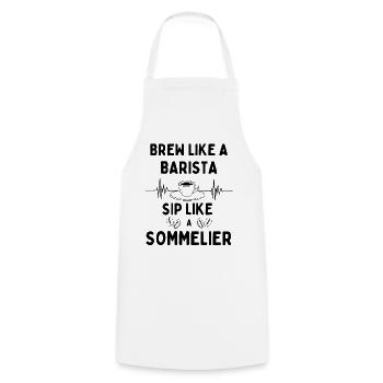 Brew Like a Barista – Sip Like a Sommelier - Cooking Apron - white - Front - AI Model Male 185 dark (185cm)