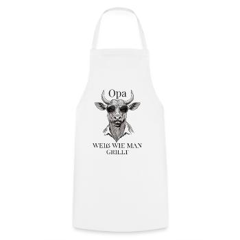 Grandpa knows how to grill – cult for the grill - Cooking Apron - white - Front - AI Model Male 185 dark (185cm)